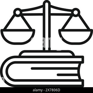 Vektorsymbol, das eine Regel symbolisiert, wobei die Skalen auf einem Buch balanciert sind Stock Vektor