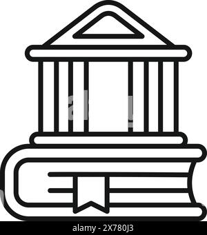 Vereinfachtes Symbol mit schwarzer Linie, das ein Gerichtsgebäude auf einem Buch darstellt und Rechtswissen symbolisiert Stock Vektor
