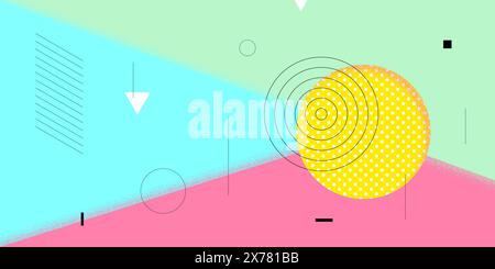 Abstraktes horizontales Banner im Retro-Look mit minimalem Sommerbrutalismus. Ästhetisch brutalistischer Stil geometrische Figur Sonne. Sommerliche Vibes bauhaus-Grafikmuster. Moderne, trendige, minimalistische asymmetrische EPS-Kunstwerke Stock Vektor