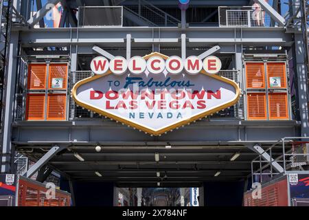 Ein Willkommen im fabelhaften Las Vegas Schild an der Fremont Street in Las Vegas, Nevada, USA Stockfoto