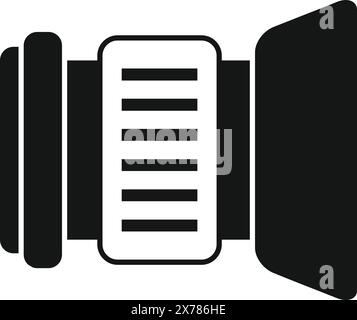 Monochromes minimalistisches professionelles Kameraobjektiv in Schwarz-weiß mit Vektorgrafik, perfekt für Fotosymbole, digitale Medien und visuelle Industrie Stock Vektor