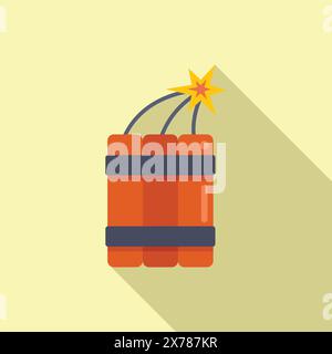 Flache Darstellung von roten Dynamit-Stielen mit einer beleuchteten Sicherung, die Gefahr oder Explosion symbolisieren Stock Vektor