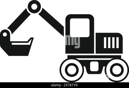Detaillierte Vektorillustration eines schwarz-weißen Baggersymbols mit einem minimalistischen und einfachen Design. Perfekt für Konstruktions- und Industriemaschinen Stock Vektor