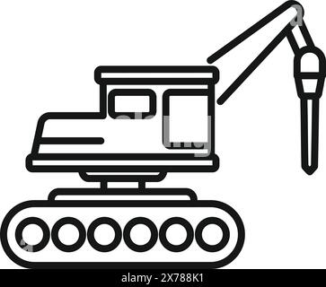 Einfache Vektorillustration von Baggerlinienkunst für Bau- und Ingenieurprojekte. Minimalistisches Schwarz-weiß-Design schwerer Maschinen. Ideal für Grafikgrafiken und Industriekonzepte Stock Vektor
