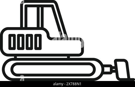 Minimalistische Schwarz-weiß-Vektor-Illustration des Bulldozer Line Art Icon für den Bau. Engineering Stock Vektor
