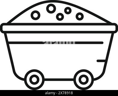 Cartoon Mining Cart Symbol isoliert auf weißem Hintergrund. Einfache Linienvektorillustration eines stilisierten Transportsymbols für die mineralgewinnende Industrie Stock Vektor