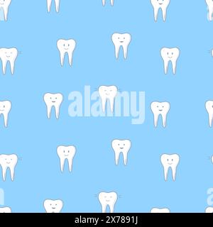 Symbole für nahtlose Dentistry-Sets. Vektorillustration von Elementen zur Behandlung und Pflege von Zähnen. Hintergrundbild. Stockfoto