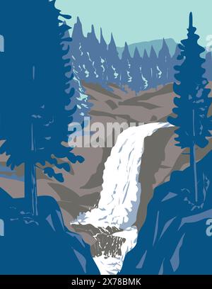 WPA-Plakatkunst der Alberta Falls im Rocky Mountain National Park im Norden von Colorado, USA, in der Projektverwaltung oder im Kunstprojekt des Bundes Stock Vektor