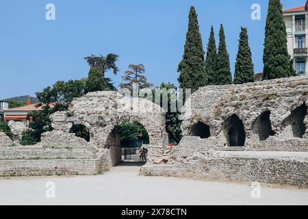 Das Arenes de Cimiez, ein römisches Amphitheater in Nizza im Stadtteil Cimiez. Stockfoto