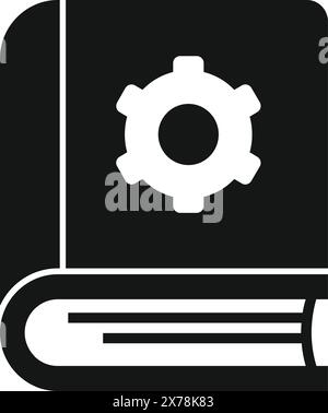 Vektorsymbol des Technischen Handbuchs mit Zahnradsymbol für Technikanweisungen und -Anleitungen. Schwarz-weiß-Design zur technischen Illustration von Maschinenlernen und -Referenz Stock Vektor