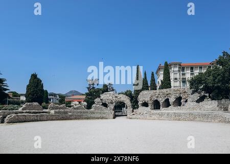 Das Arenes de Cimiez, ein römisches Amphitheater in Nizza im Stadtteil Cimiez. Stockfoto