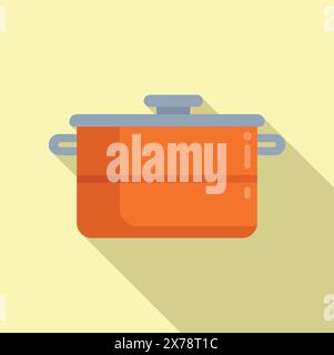 Vektorgrafik eines flachen Design-orangefarbenen Topfes mit einem Deckel auf gelbem Hintergrund Stock Vektor