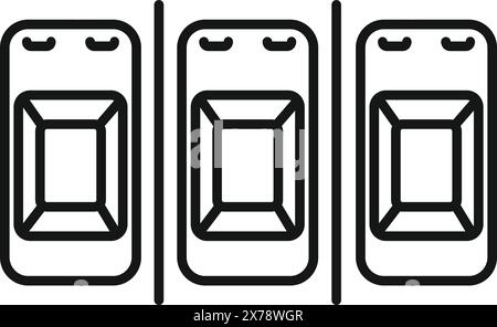 Drei aufeinanderfolgende Smartphone-Symbole mit leerem Bildschirm zur individuellen Gestaltung des Designs Stock Vektor