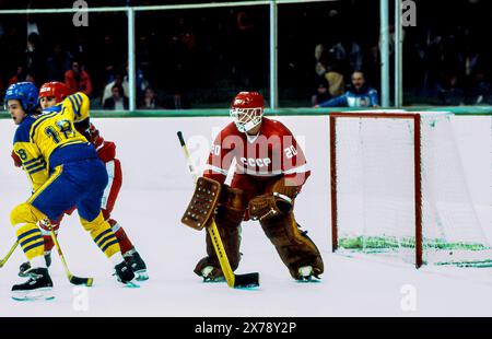 Vladislav Tretiak (URS) Torwart bei den Olympischen Winterspielen 1984 Stockfoto