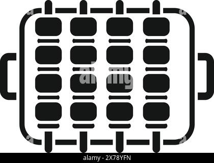 Vereinfachte schwarz-weiße Vektorabbildung, die eine Draufsicht eines Grillgrills darstellt Stock Vektor