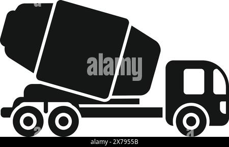 Schwarz-weiß isolierte Zementmischer-Lkw-Silhouette auf einem Hintergrund. Vektorillustration von schweren Maschinen für die Bau- und Transportindustrie Stock Vektor