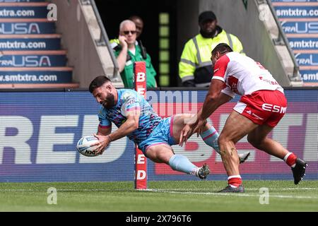 Doncaster, Großbritannien. Mai 2024. Abbas Miski von Wigan Warriors geht zum Versuch während des Betfred Challenge Cup Halbfinales Hull KR gegen Wigan Warriors im Eco-Power Stadium, Doncaster, Großbritannien, 18. Mai 2024 (Foto: Mark Cosgrove/News Images) in Doncaster, Großbritannien am 18. Mai 2024. (Foto: Mark Cosgrove/News Images/SIPA USA) Credit: SIPA USA/Alamy Live News Stockfoto