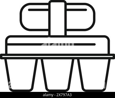 Minimalistische schwarze Strichgrafik-Illustration eines Kaffeetassenhalters zum Mitnehmen mit Tassen Stock Vektor