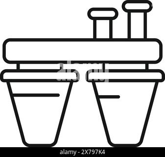 Einfache Strichgrafik-Illustration eines Paares Laborröhrchen in einem Rack, isoliert auf weißem Hintergrund Stock Vektor