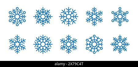 Schneeflocken-Kollektion. Set mit 10 Schneeflockenformen. Vektorabbildung. Stock Vektor