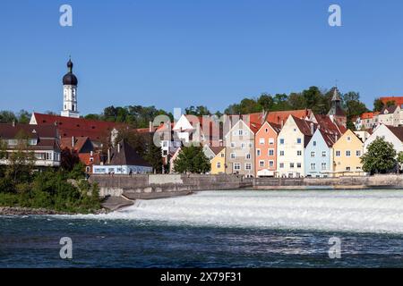 Historische Altstadt von Landsberg am Lech, vor dem Lechweir, Oberbayern, Bayern, Deutschland Stockfoto