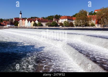 Historische Altstadt von Landsberg am Lech, vor dem Lechweir, Oberbayern, Bayern, Deutschland Stockfoto