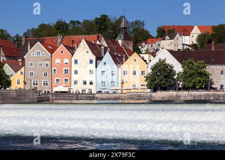 Historische Altstadt von Landsberg am Lech, vor dem Lechweir, Oberbayern, Bayern, Deutschland Stockfoto