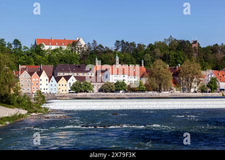 Historische Altstadt von Landsberg am Lech, vor dem Lechweir, Oberbayern, Bayern, Deutschland Stockfoto