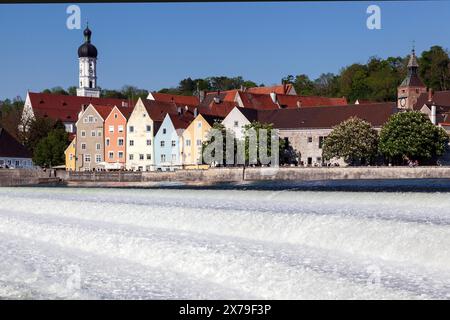 Historische Altstadt von Landsberg am Lech, vor dem Lechweir, Oberbayern, Bayern, Deutschland Stockfoto