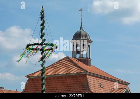 Maypole, Rathaus, Boizenburg, Mecklenburg-Vorpommern, Deutschland Stockfoto