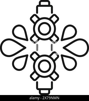 Eine Strichgrafik-Illustration eines Zahnrads mit Blütenblättern, die einer Blume ähneln Stock Vektor