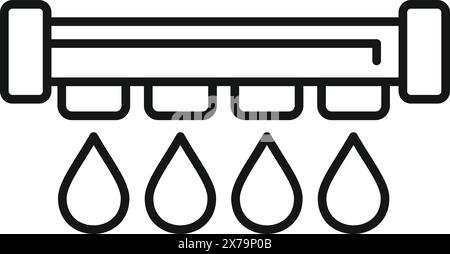 Schwarz-weiße Strichgrafik-Illustration von Wasser, das aus einem undichten Rohr tropft, flaches Symbol Stock Vektor