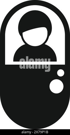 Moderne Babytrage Icon, ein elegantes und ergonomisches Kinderzubehör für einen sicheren und komfortablen Transport. Vektor-Illustrationsdesign in einfacher und minimaler schwarz-weißer Silhouette Stock Vektor