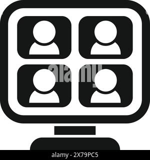 Einfaches, minimalistisches Symbol für Online-Videokonferenzen in Schwarzweiß für virtuelle Meetings. Webinare. Und Telefonkonferenzen in Unternehmens- und Unternehmenstechnologie Stock Vektor