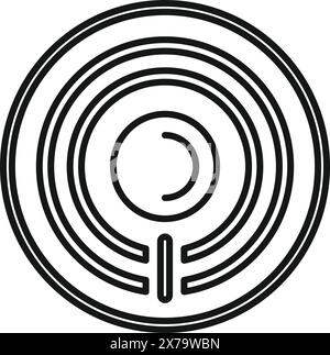 Kompliziertes und detailliertes abstraktes, kreisförmiges Labyrinth mit konzentrischen Schwarzweiß-Pfaden, die eine komplexe Herausforderung und einen Brain Teaser für Problemlösung und Entscheidungsfindung bieten Stock Vektor