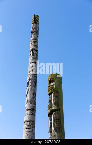 Totems im Songhees Park Victoria, British Columbia, Kanada. Stockfoto