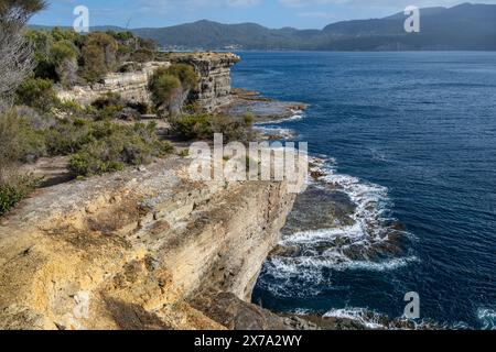 Blick entlang der Klippen vom Fossil Bay Lookout, Tasman Peninsular, Tasmanien Stockfoto