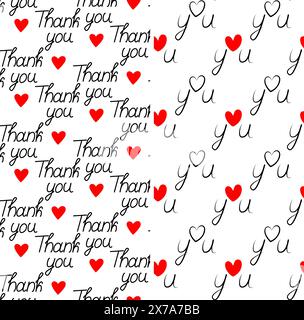Thank You Love Hand gezeichnet Buchstaben und Herzen nahtlose Muster Grußkarten und Hintergründe Set von 2 isolieren EPS Vektor-Verpackung, Tapeten, Verpackung oder Web, Poster, Banner Design Konzept Stock Vektor