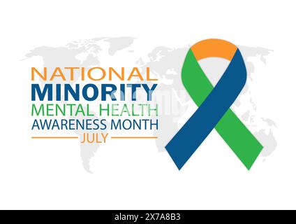 National Minority Mental Health Awareness Month Juli Hintergrundbild mit Formen und Typografie, Banner, Karte, Poster, Vorlage. Stock Vektor