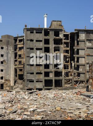 Ruinen der verlassenen Kohlebergbaustadt auf Hashima Island, auch bekannt als Gunkanjima oder Schlachtschiff Island, Nagasaki, Japan Stockfoto