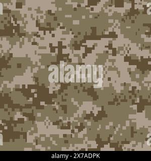 Gepixelter brauner Tarnhintergrund. Nahtloses Tileable-Muster. Vektorabbildung. Stock Vektor