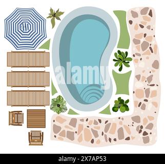 Blick von oben auf die Terrasse, Landschaftsgestaltung der Terrasse. Stock Vektor