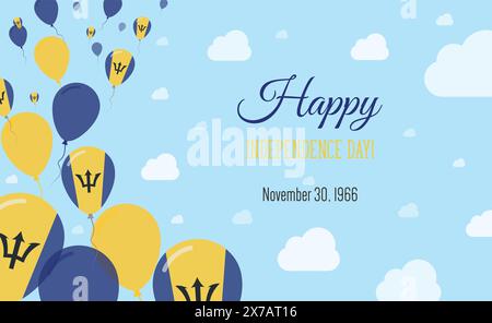 Barbados Unabhängigkeitstag – Funkelndes Patriotisches Poster. Reihe von Ballons in Farben der Barbadischen Flagge. Grußkarte mit Nationalflaggen, Blaue Skyes A Stock Vektor