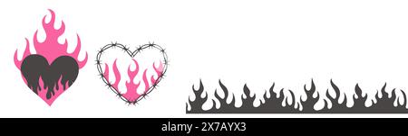 Herzflamme y2k Gothic Tattoo Neo Tribal isoliert auf weißem Hintergrund. Retro-Dekoration der 90er Jahre, Emo-Symbol. Liebe, romantische Form. Vektorabbildung Stock Vektor