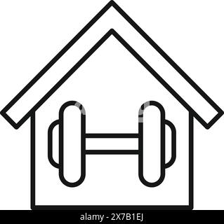 Minimalistische schwarz-weiße Linie Art Home Gym Concept Icon für modernes gesundes Wohnen und Fitnesstraining, geeignet für Wohnraumgestaltung, Vektorsymbol für Bewegung und Wellness Stock Vektor