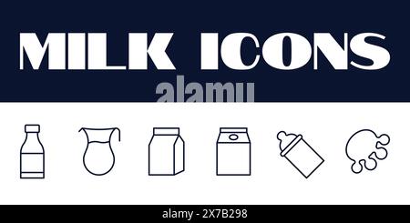 Symbole für Milch eingestellt. Illustration des Symbols Milchlinie Getränke. Illustration Milch Stock Vektor