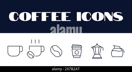 Symbole für Kaffeegetränke eingestellt. Illustration des Symbols für Kaffeelinien-Getränke. Stock Vektor