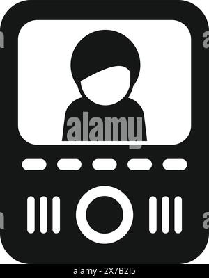 Ein schwarz-weißes Vektorsymbol mit einem stilvollen Retro-fernseher mit der Silhouette einer Person Stock Vektor