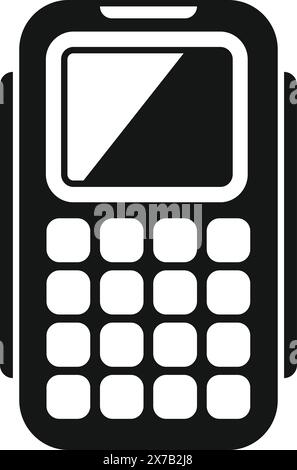 Vintage-Mobiltelefon-Symbol in Schwarz-weiß. Einfache grafische nostalgische Illustration eines klassischen Retro-Mobilgeräts mit Tastatur und Bildschirm Stock Vektor