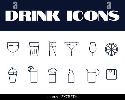 Symbole für Getränke gesetzt. Illustration des Symbols „Line Drinks“. Getränkesymbole eingestellt. Stock Vektor